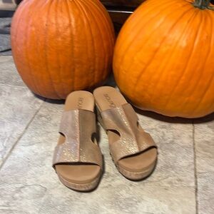 rose gold wedge sandals with cork bottom